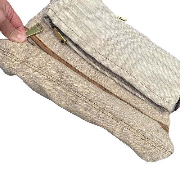 Fossil Explorer Purse Canvas Leather Cream Fold Over Boho Beach Coastal Large - Picture 3 of 8